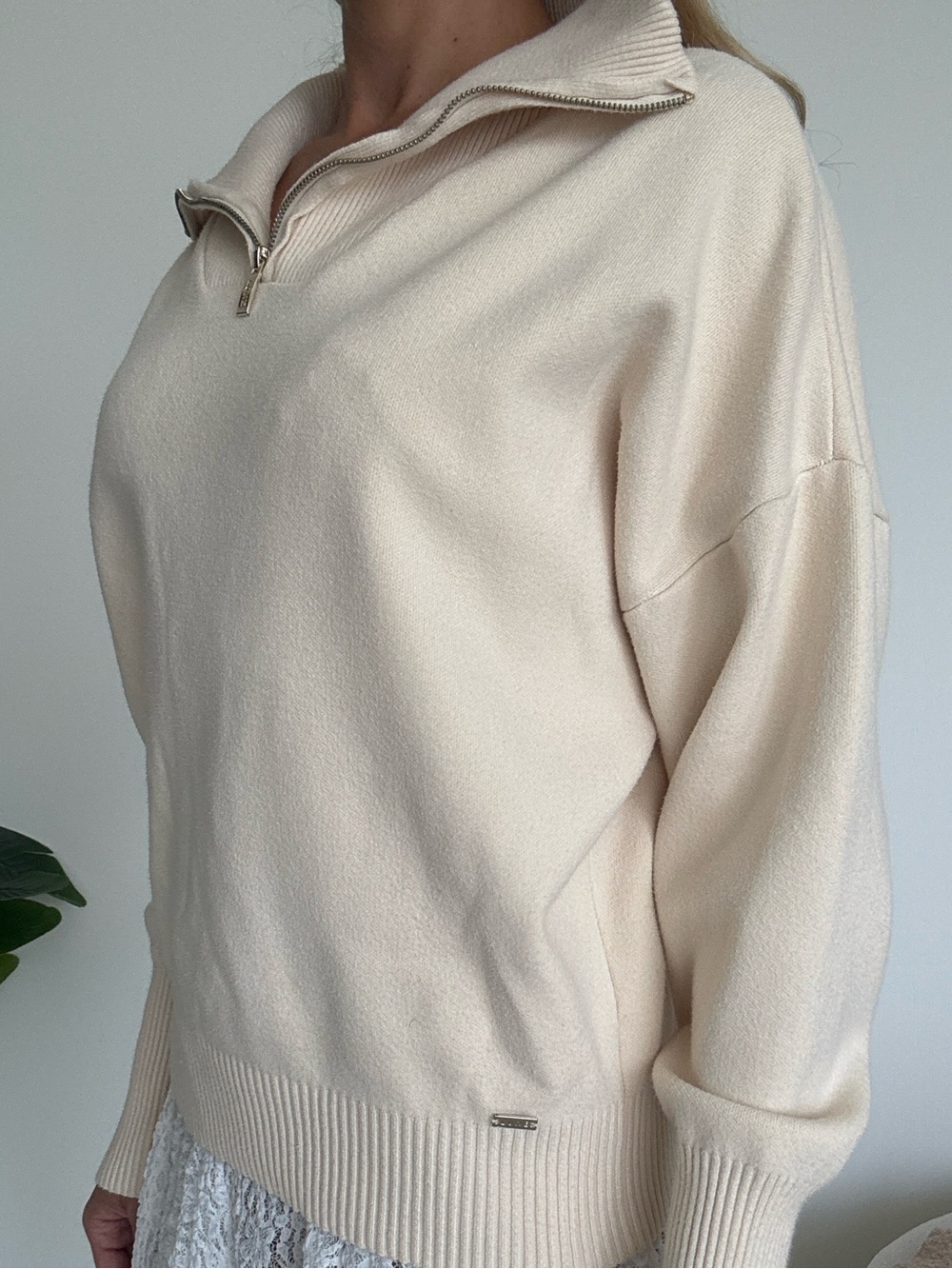 Lune Cream Half-Zip Oversized Women's Sweater